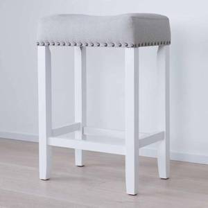 lot 36557 image: Hylie Wood Kitchen Counter Stool, 24 Gray Upholstered Fabric Cushion, White Finish