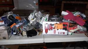 lot 36624 image: Lot of Assorted Items, Gloves, Command Strips, Shower Heads, Riveter, Couplers, etc.