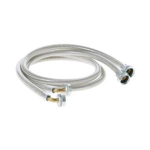 lot 35216 image: GE 4 ft. Universal Stainless Steel Washer Hoses with 90 degree Elbow (2-Pack)