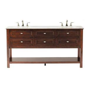 lot 35152 image: Home Decorators Collection Austell 67 in. W Double Bath Vanity in Espresso with Natural Marble Vanity Top in White