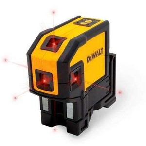 lot 35167 image: DeWalt 165 ft Red Sekd Leveling 5 Spot $ Horizontal Line Laser Level with (3) AA Batteries & Case