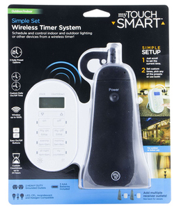lot 36559 image: (2) myTouchSmart Wireless Programmable OutdoorIndoor Digital Timer with Remote, 2-Outlet, 35167