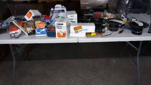 lot 36604 image: Lot of Assorted Items, Stud Finder, Screws, Cast Iron Flanges, Tub Facets, etc