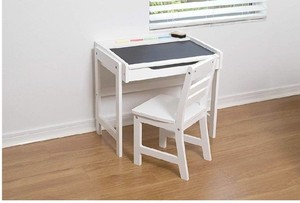 lot 5003 image: Lipper International Childs Desk with Chalkboard Top and Chair Set, White
