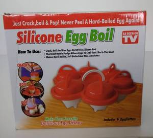 lot 5023 image: 6 X Hot Silicone Egglettes Egg Cooker Hard Boiled Eggs Without Shell Non Stick