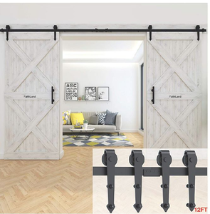 lot 5056 image: FaithLand 12FT Double Sliding Barn Door Hardware Track Kit for Wood Door Closet