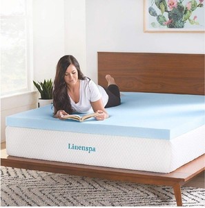 lot 5066 image: Linenspa 3 Inch Gel Infused Comfortable Memory Foam Mattress Topper Queen Size