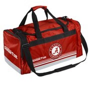 lot 5091 image: Alabama Crimson Tide Official NCAA 19 inch x 12 inch x 8 inch Striped Core Duffle Bag by Forever Collectibles