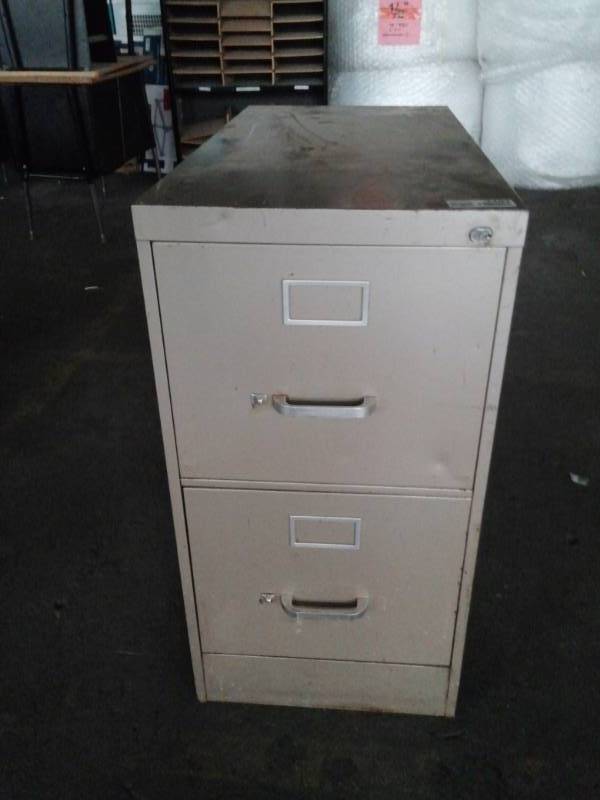 lot 7757 image: Two Drawer Metal Filing Cabinet