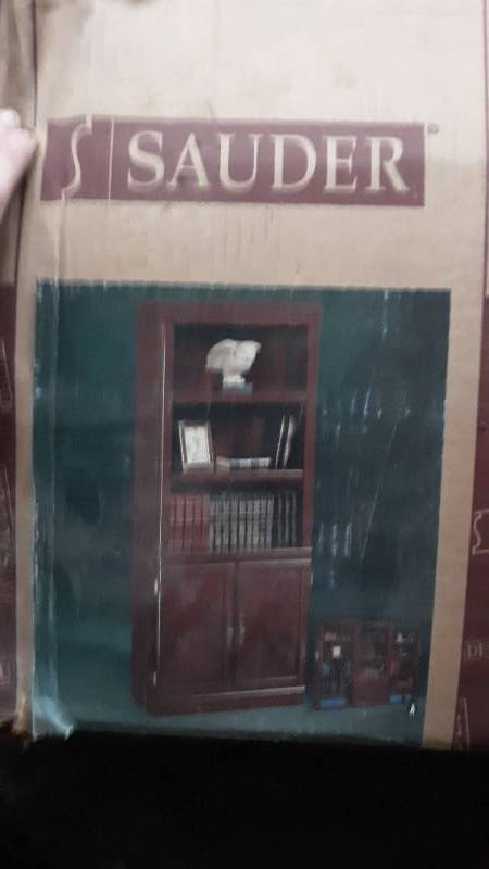 lot 7759 image: Sauder Heritage Hill Collection Cherry Finish Library Cabinet w Doors