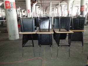 lot 7711 image: Lot of Black Metal School Desks w Wood Look Tops