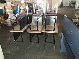 lot 7726 image: Lot of Black Metal School Desks w Wood Look Tops