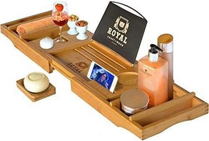 lot 15830 image: Luxury Bathtub Caddy Tray, One or Two Person Bath and Bed Tray