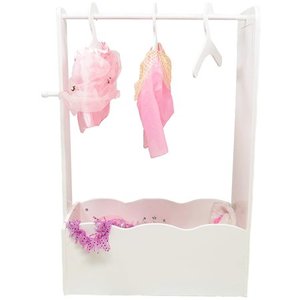 lot 15832 image: Dress up center with full length mirror, knob and 3 hangers - white