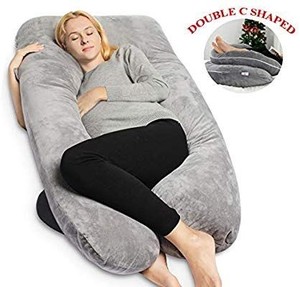 lot 15937 image: QUEEN ROSE Pregnancy Pillow -Maternity Body Pillow U Shaped with Velvet Cover Machine Washable,Bend to Double C Shaped Pillow,Gray
