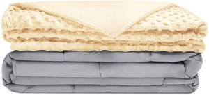 lot 15977 image: Quility Premium Adult Weighted Blanket & Removable Cover  20 lbs  86x92  for Individual or Couples  Queen Size Bed  Premium Glass Beads  CottonMinky  Ivory