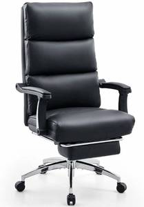 lot 15953 image: Ticova Executive Office Chair - High Back Leather Office Chair with Footrest and Thick Padding - Reclining Computer Chair with Textured Leather and Ergonomic Segmented Back