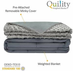 lot 15955 image: Quility Premium Adult Weighted Blanket & Removable Cover  20 lbs  86x92  for Individual or Couples Between 120-180 lbs  Queen Size Bed  Premium Glass Beads  CottonMinky  GreyGrey