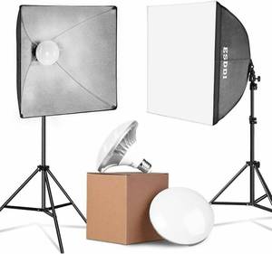lot 15958 image: ESDDI 900W LED Photography Softbox Video Lighting Kit 20x20 Inch Professional Photo Studio Equipment with E27 Socket and 2x5500K Instant Brightness Energy Saving Lighting Bulbs