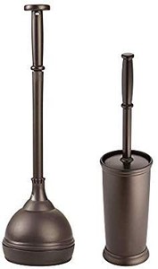 lot 5005 image: mDesign Modern Compact Plastic Toilet Bowl Brush and Plunger Combo Set