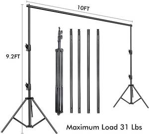 lot 15997 image: Slow Dolphin Photo Video Studio 10ft (W) x 9.2ft (H) Heavy Duty Adjustable Photography Backdrop Stand Background Support System Kit