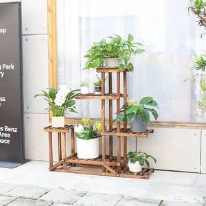 lot 15998 image: Wooden Plant Stand Shelf 5 Tier Flower Pot Holder Multi-Shelvings Storage Rack for Plants Displaying Home Garden Patio Corner Outdoor Indoor