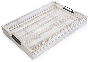 lot 17516 image: Besti Rustic Torched Wood Tray - Portable Serving Top for Food, Drinks