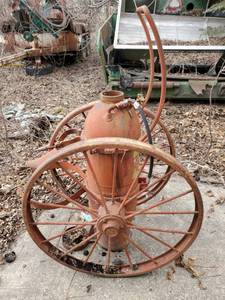 lot 20347 image: Antique Fire Extinguisher on Wheels, inspected by Underwriters Laboratories