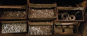 lot 2277 image: Bins Full of Assorted Fasteners  Bins Not Included