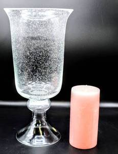 lot 3433 image: 14 Tall x 7 Wide Clear Bubble Glass Vase Pillar Candle Holder with Pillar Candle