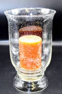 lot 3434 image: 10 Tall x 6.5 Wide Clear Bubble Glass Vase Pillar Candle Holder with Pillar Candle