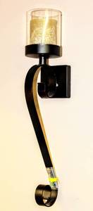 lot 3436 image: Black Metal Candle Wall Sconce 24 Long and Pillar Candle