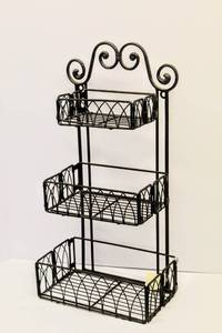 lot 3417 image: Metal Collapsible 3 Tier Hanging or Counter Top Basket Shelf