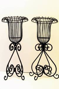 lot 3419 image: 2 Matching Wire Basket Style Candle Holders Approximately 21 Tall