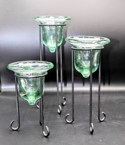 lot 3426 image: 3 Votive Candle Holders, Box of New Votive Candles and Adjustable Taper Candle Holder