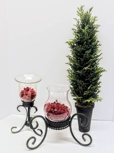 lot 3427 image: Faux Tree in Planter 27 Tall, Large Candle Holder 12 tall x 15 Wide and Smaller matching Candle Holder 12 tall