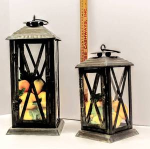 lot 3403 image: 2 Decorative Lanterns with Faux Lemons, 15 tall and 11 tall