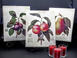 lot 3408 image: 3 Home Interiors Canvas Pictures 8 x 10 and 3 Votive Candles in Holders