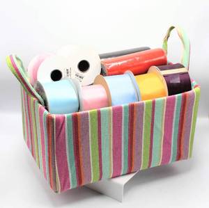 lot 3526 image: Large Colorful Tote Box FULL of Various Ribbon Rolls and Tulle