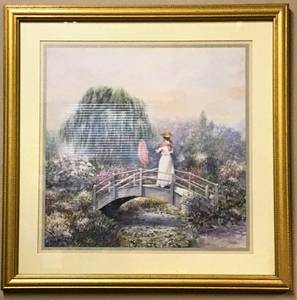 lot 3500 image: Framed and Matted Picture Strolling In The Garden 22 x 22