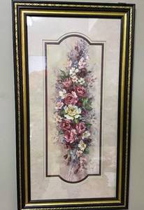 lot 3502 image: Framed and Matted Picture Floral Arrangement By Barbara Mock 15 x 27