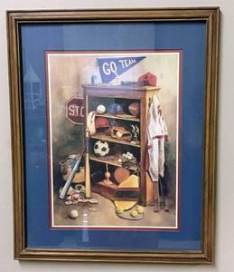 lot 3503 image: Framed and Matted Picture Go Team Childs Room 18 x 22