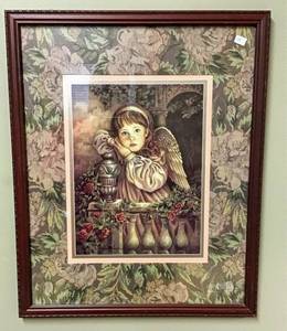 lot 3504 image: Framed and Matted Picture Redhead Angel 18 x 22