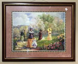 lot 3505 image: Framed and Matted Picture Walking Along The Garden 26 x 31