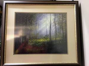 lot 3506 image: Framed and Matted Picture Sunlight in the Forest 26 x 29