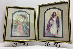 lot 3513 image: Framed and Matted Pair of Pictures Angels By Bettie Zelder 13 x 17
