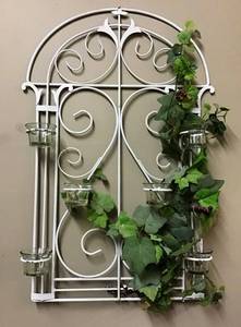 lot 3516 image: Metal Wall Garden Candle Holder 18 x 27 (matches 3514 & 3515)