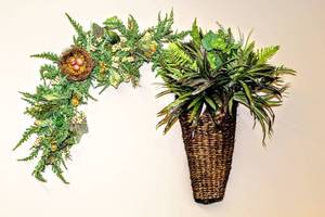 lot 3467 image: Hanging Wicker Planter with Faux Plant 17 Long and Berry and Nest Swag 25 Long