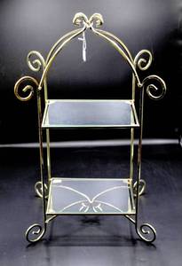 lot 3476 image: Brass Frame with 2 Glass Shelves 21 Tall x 13 Wide