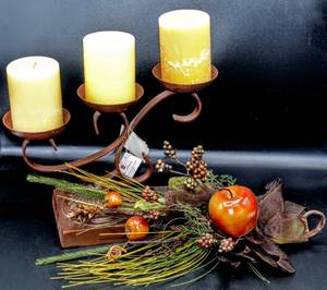 lot 3518 image: Heavy Metal Candelabra and Beautiful 10 Fall Foliage Arrangement